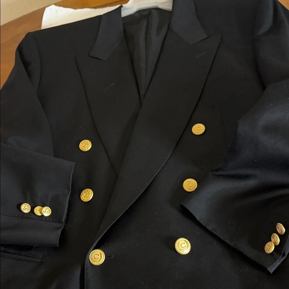 Canali Men's Double-Breasted Black Blazer with Gold Buttons
